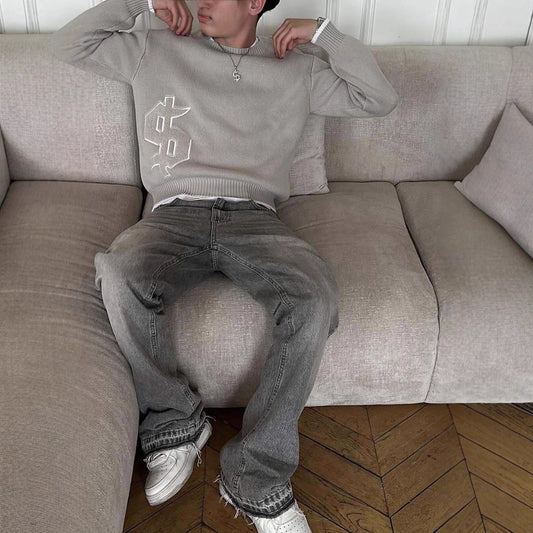 GRAY MOLA KNIT SWEATER